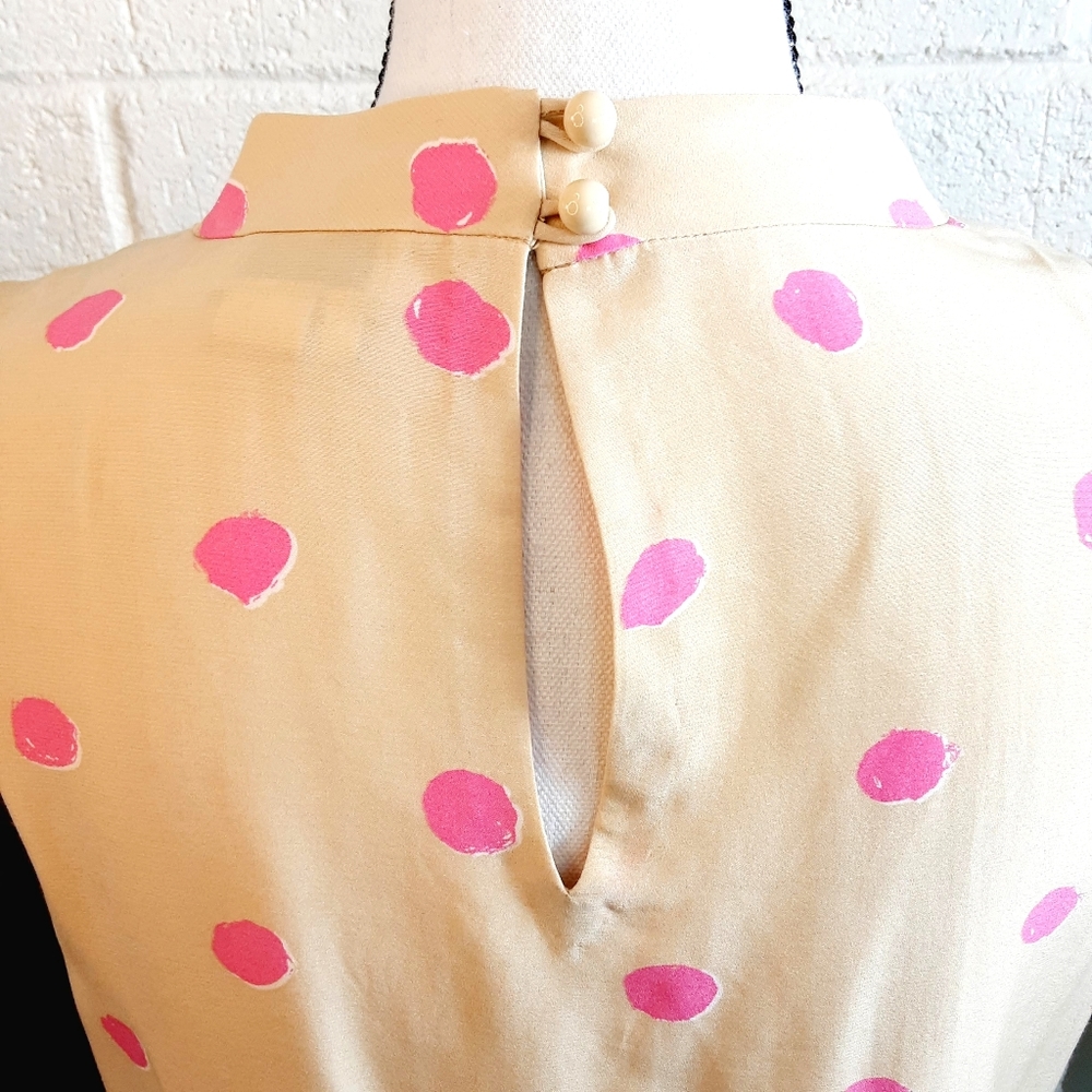 Kate Spade Cream Sleeveless Pink Polka Dot Neck Tie Silk Blend Top - Picture 5 of 9